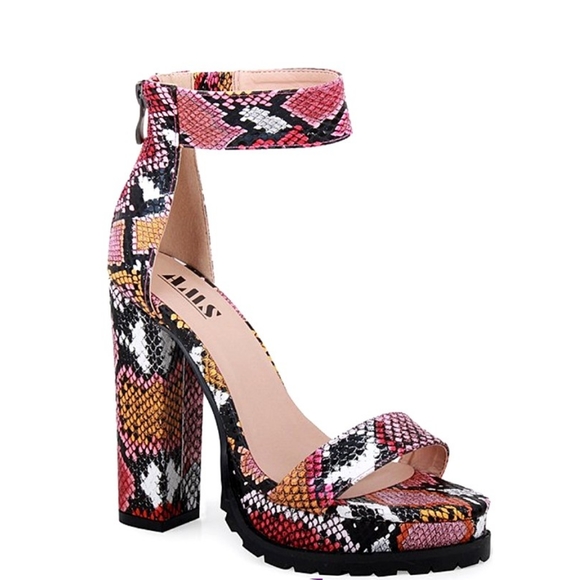 american mettle Shoes - Snakeskin Ankle Strap Block Heels